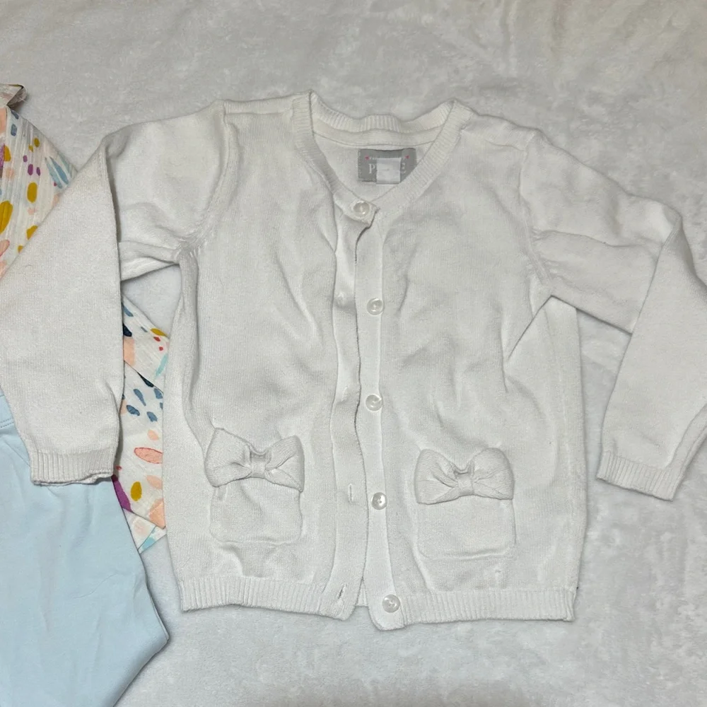 NWOT abstract top & pima leggings EUC black & white cardigan 2t